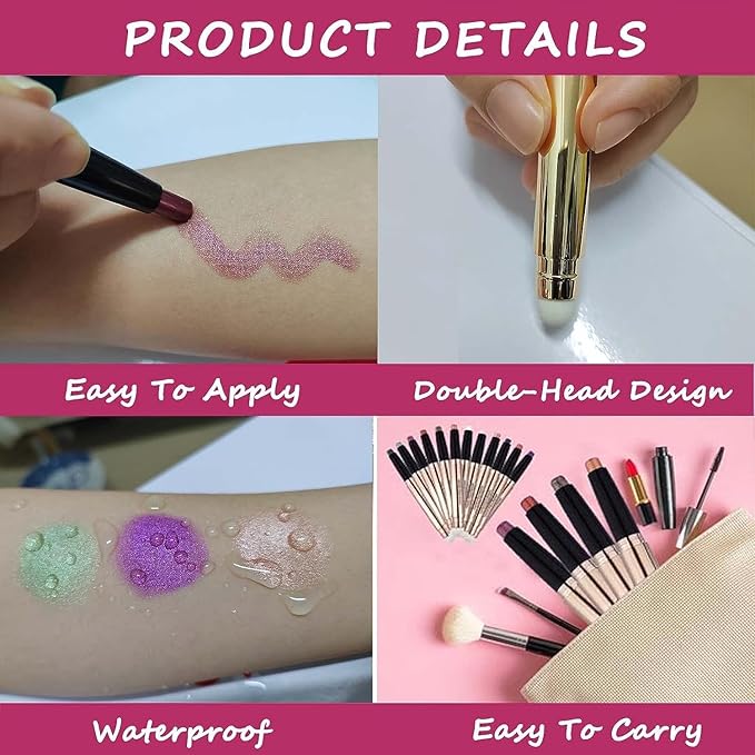 Pink Eyeshadow Stick And Sponge Makeup Brush Cream Shimmer Smooth Shadow Pencil Eyeliner Long Lasting Waterproof Eye Shadow Highlighter Stick Hypoallergenic Multi-Dimensional Eyes Look ( # 13)