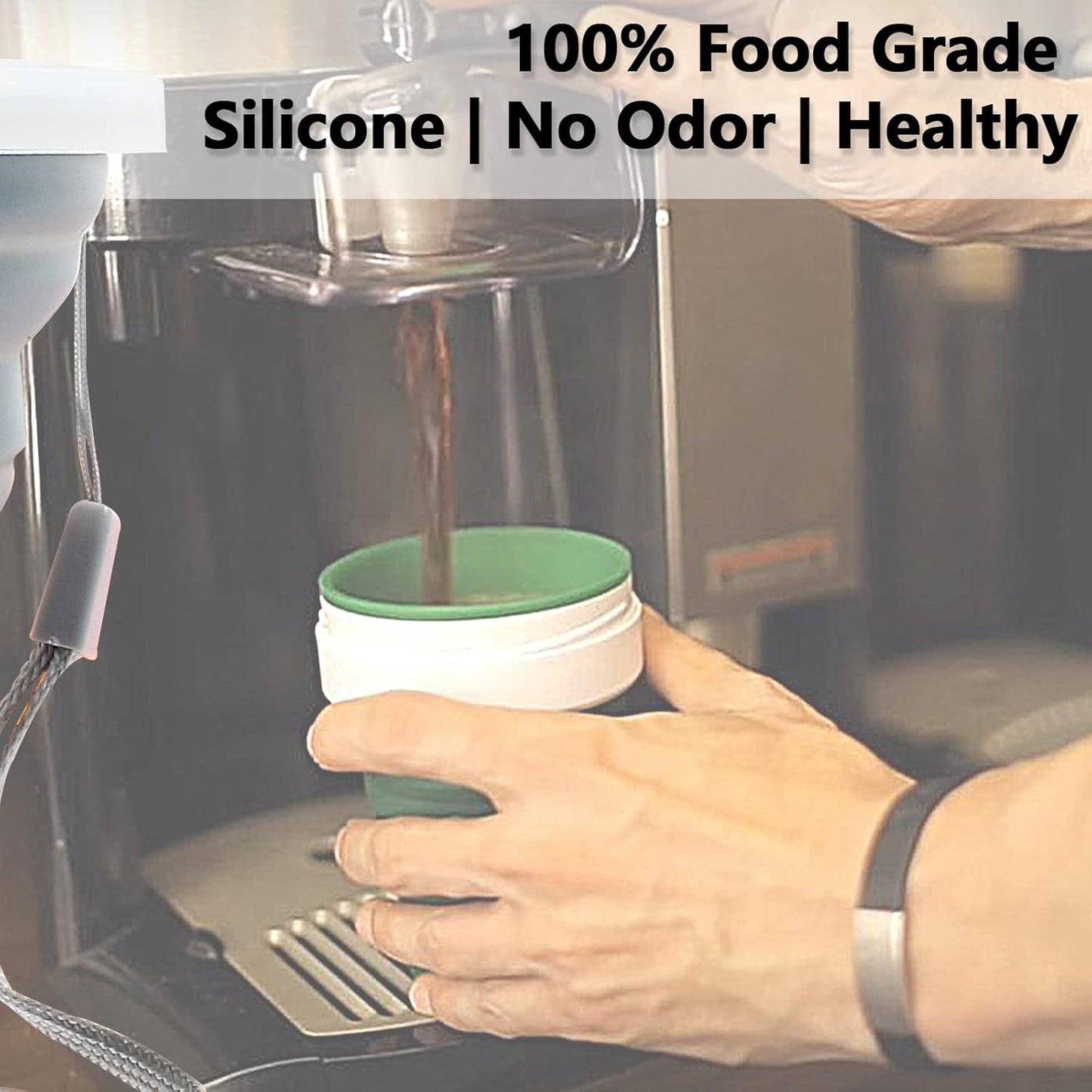 Litoexpe 2 Pack Silicone Collapsible Travel Cup Portable Folding Camping Cup Sets with Lids, Grey & Green