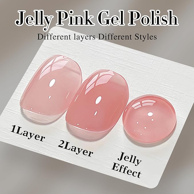Double Rhythm Translucent Gel Polish Sheer Neutral Natural Light Milky Same Color Same Bottle 15ML Jelly Nail Polish Nail Art DIY at Home (Pink Clear-A1323)