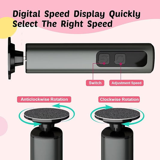 Electric Foot Callus Remover & Nail File - Electric Callus Remover for Feet, 9 Adjustable Speeds, 1800mAh Rechargeable, Portable Aluminum Body w/Type-C Charging for Home & Travel (Black)