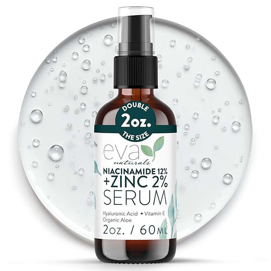 Eva Naturals Niacinamide 12% + Zinc Serum for Face – Dark Spot Remover, Pore Minimizer, Redness Relief, Hydrating Vitamin B3 with Botanical Hyaluronic Acid, Anti-Aging Facial Serum for Clear Skin