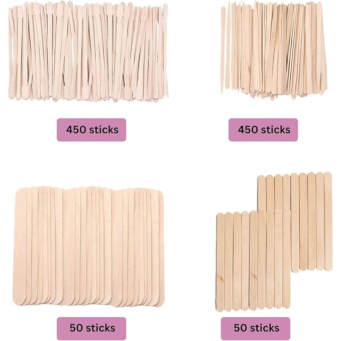 Mibly 4 Style Assorted Wooden Wax Sticks for Body Legs Face and Small Medium Large Sizes Eyebrow Waxing Applicator Spatulas for Hair Removal or Wood Craft Sticks (Pack of 1000)