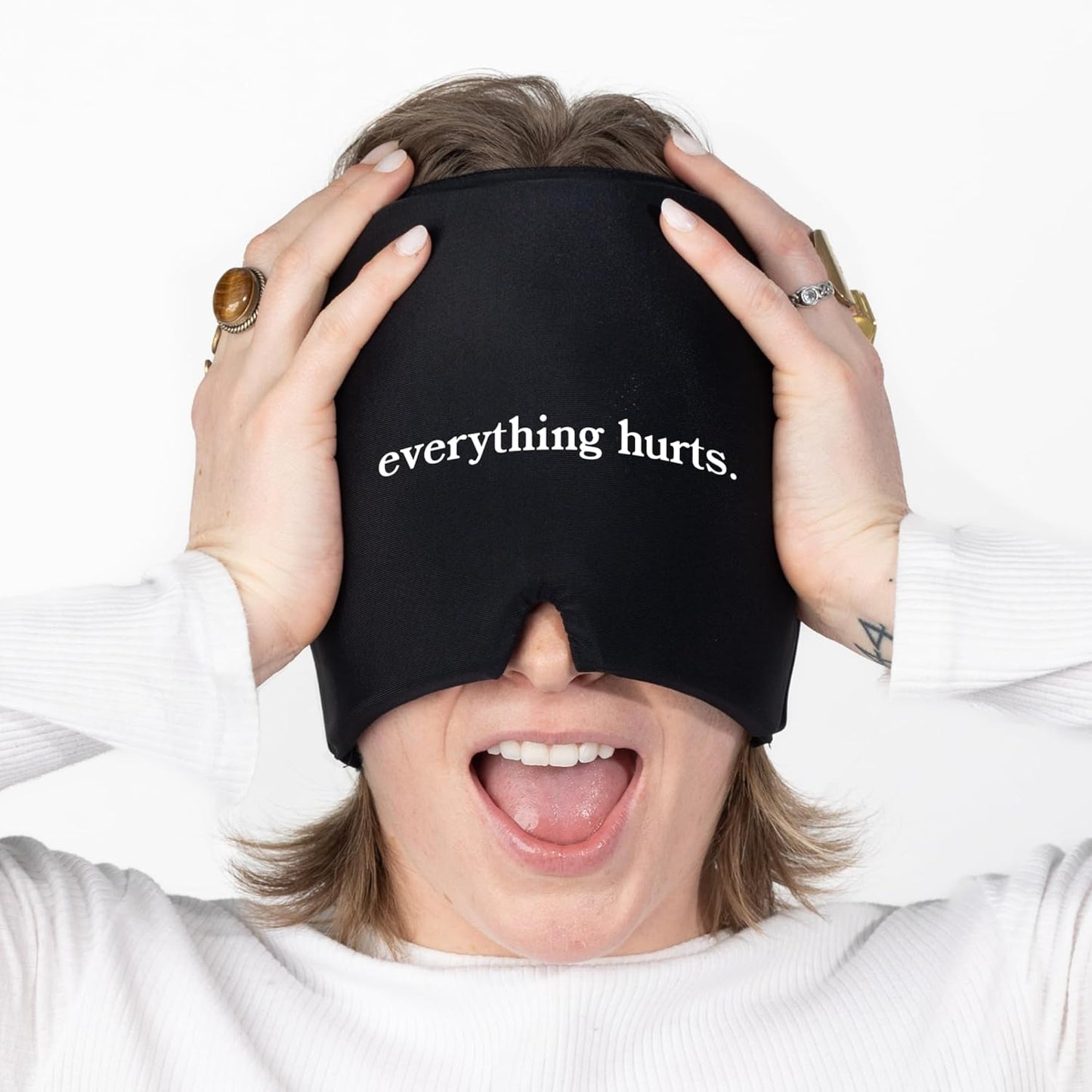 Huggs Migraine Relief Cap - Everything Hurts - Cooling Gel Head Wrap, Cold Compress Cap for Headache, Stress, & Tension