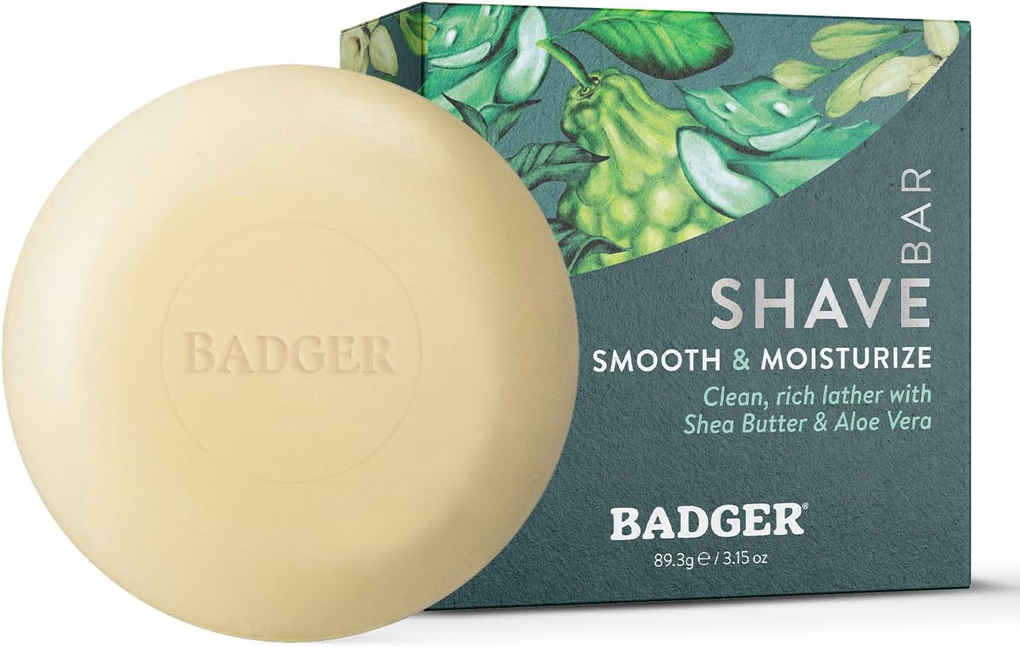 Badger Shaving Soap Puck, Organic Moisturizing Shave Soap Bar, Rich Lasting Lather, Light Natural Scent, Plastic Free & Vegan Shave Soap for Men & Women, 3.15 oz Bar