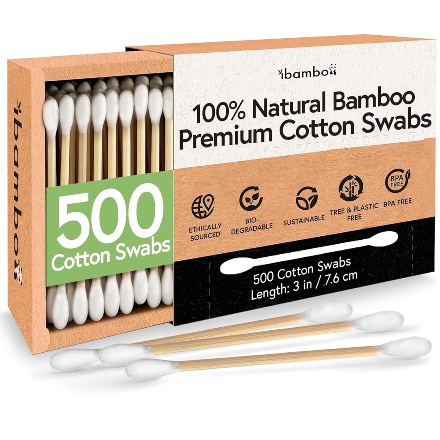 100% Bamboo Ear Swabs Cotton (500-Pack) | Biodegradable Double Tipped Bamboo Ear Cleaner | Eco Friendly Beauty & Personal Care | FSC Certified & Hypoallergenic | Suitable for All Ages & Pets