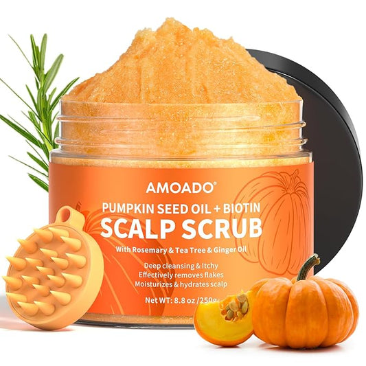 Scalp Scrub, Pumpkin Seed Oil Scalp Exfoliator With Biotin & Rosemary, Sulfate Free Scalp Detox for Itchy Scalp & Dandruff & Buildup Removal & Hair Growth, Hair Scrub with Scrubber