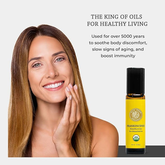 Silk Road Organic Frankincense Serrata Essential Oil Roll on, 100% Pure USDA Certified Aromatherapy for Skin Health, Aging, Fine Lines & Body Aches - 10 ml Roller
