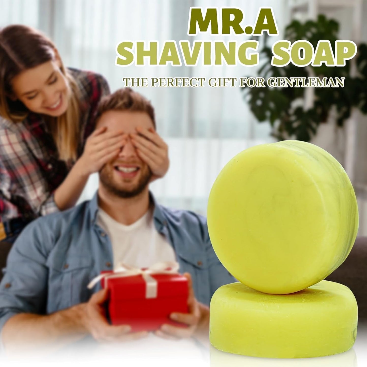 3Pack Shaving Soap for Men, Shaving Soaps Puck for Sensitive Skin, Unscented Shave Soap Bar, Rich Lasting Lather, Light Natural Scent