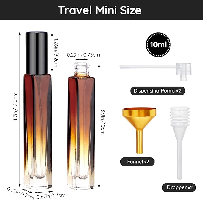 Segbeauty Travel Perfume Bottle, 10pcs 10ML Empty Refillable Glass Perfume Atomizer, 0.34oz Portable Cologne Dispenser Spray Bottle Travel Size Sample Bottles Sprayer Perfume Making Kit Gradient Amber