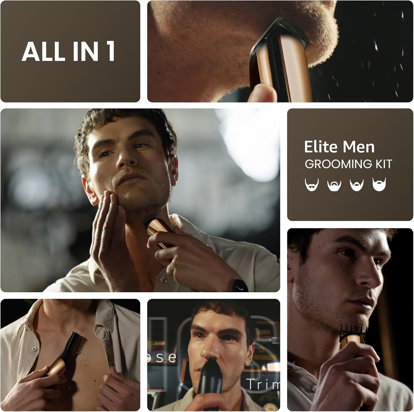 Electric Beard Trimmer for Men: 16-in-1 Professional Barber Hair Clippers - Cordless Grooming Kit - Turbo Speed & Precision Blades, Gold