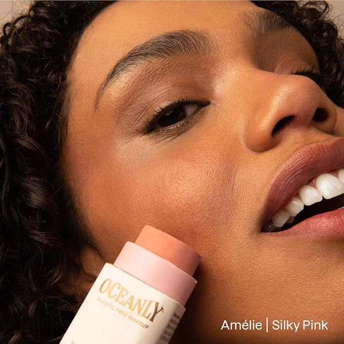 ATTITUDE Oceanly Lightweight Blush Stick, Titanium Dioxide-Free, EWG Verified, Plastic-Free, Vegan & Cruelty-free Makeup, Silky Pink, 0.3 Ounces