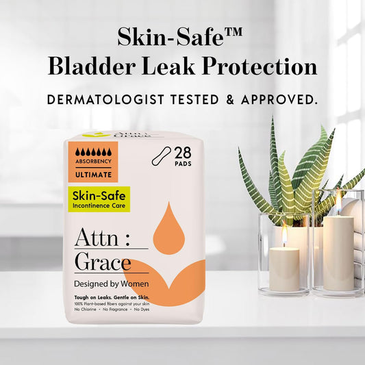 Attn: Grace Ultimate Incontinence Pads for Women, 2-Pack Adult (56 Total, 28/Pack) - High Absorbency, Breathable, Plant-Based - Overnight Pads for Heavy Bladder Leaks & Sensitive Skin