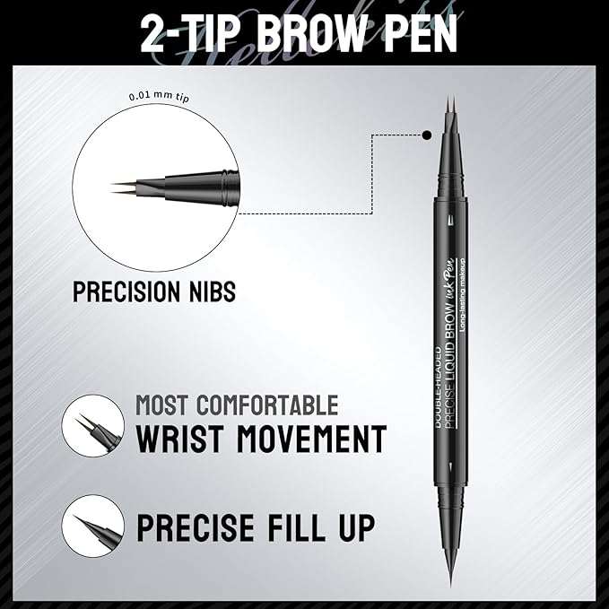 Curved Microblading Eyebrow Pencil, Eyebrow Pen 2-in-1 Dual-Ended Eyebrow Pencil with 2-Fork-Tip and Single Tip Creates Natural Eyebrows Waterproof Long-lasting(Light Brown)