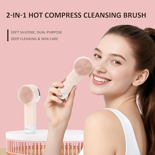 DAROMA Ultra-Soft Silicone Electric Face Scrubber - Rechargeable 2-in-1 Heating & Exfoliating Pore Cleaning Brush | Gentle Facial Cleansing Brush for Deep Cleaning | Facial Exfoliating Tools