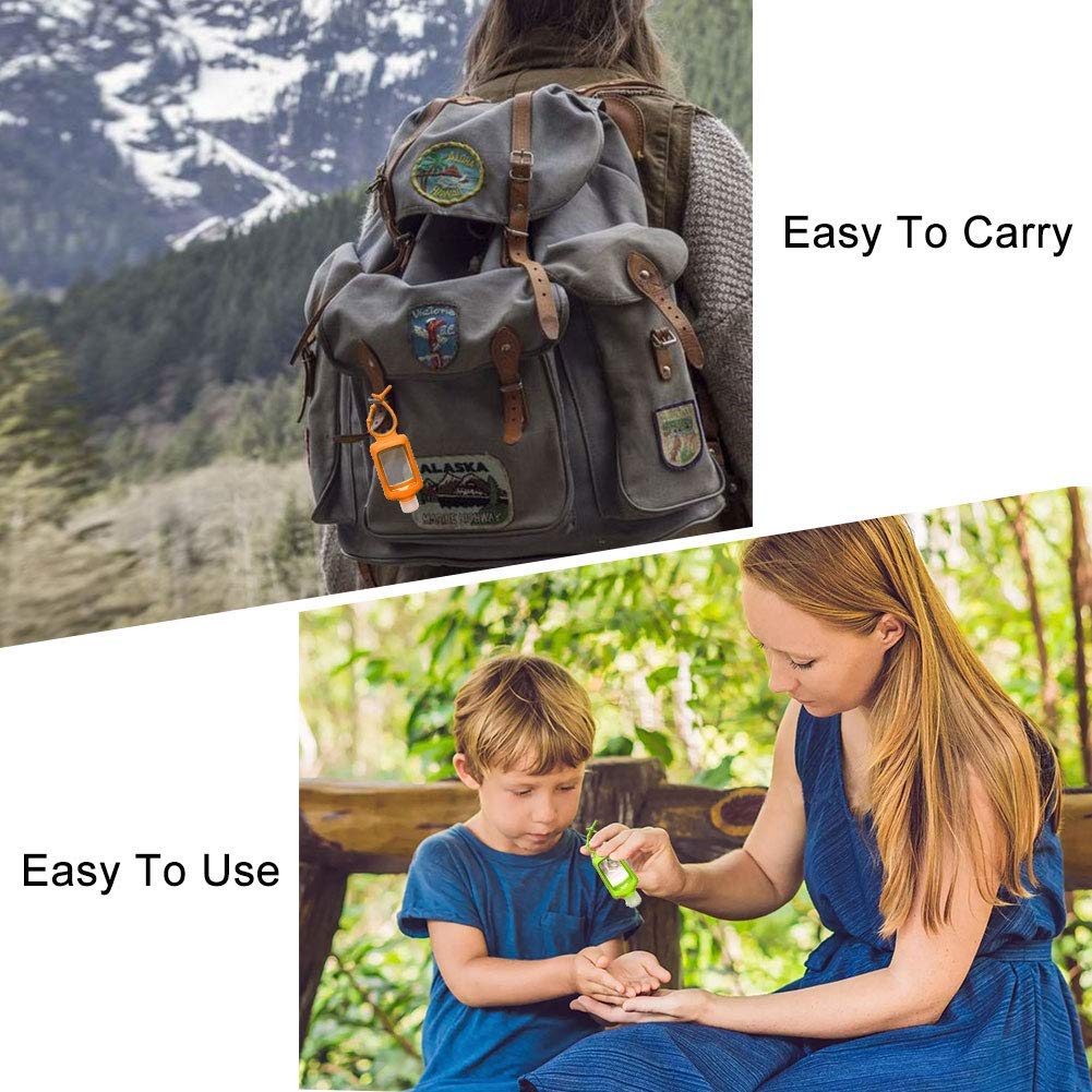 15 PCS Hand Sanitizer Holder, 60ml/2oz Travel Bottles with Keychain Silicone Sleeve, Empty Leakproof Squeeze Containers with Flip Cap, Portable Refillable Keychain Bottles for Sanitizer, Toiletries