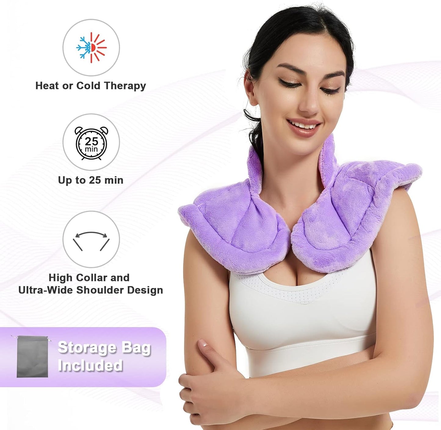 Neck Heating Pad Microwavable for Shoulders, Warmer Wrap Microwave Heating Pad for Neck and Shoulders for Pain Relief - Purple