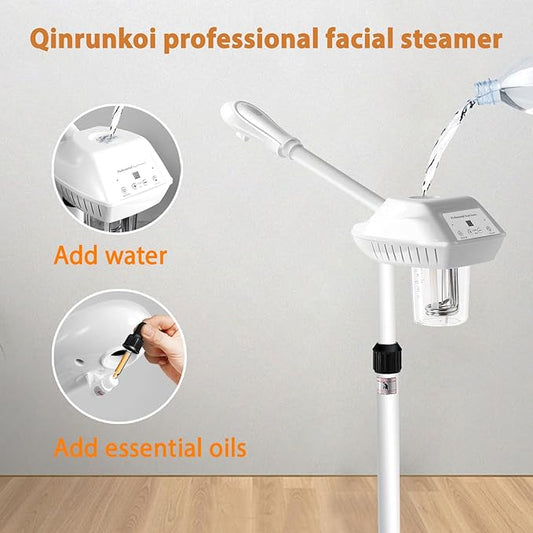 Professional Facial Steamer, Stand Ozone Face Steamer on Wheels, Adjustable Height and Angle,Estheticians Steamer More Steam,Hot Mist Facial Humidifier Atomizer for Spa Beauty, Home Use