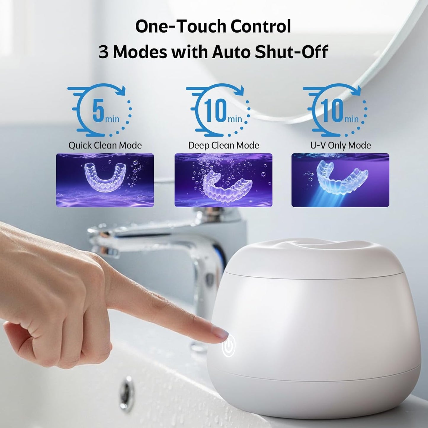 Ultrasonic Retainer Cleaner Machine 48kHz Denture and Aligner Cleaning Pod for Mouth Guards Night Guards Dental Trays Braces Toothbrushes Jewelry with 200ML Capacity (White)