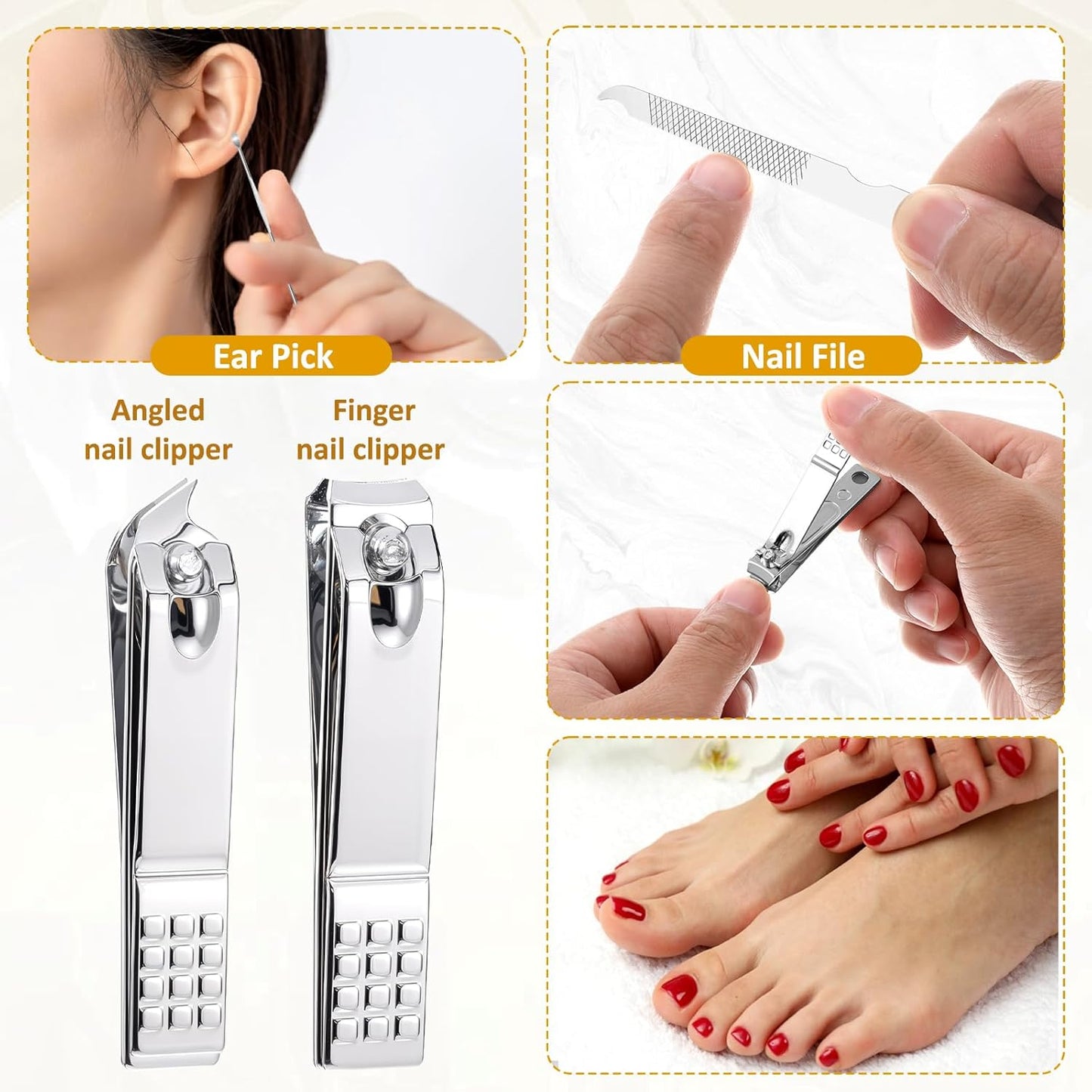 24 Set Travel Nail Clippers Kit Manicure Kit Stainless Steel Pedicure Set with Black Travel Case Portable Grooming Kits Gifts for Men Women Stainless Steel for Gifts Nail Care