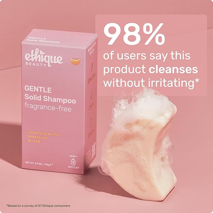 Ethique Gentle Unscented Shampoo Bar with Cocoa Butter - Plastic-Free, Cruelty-Free, Vegan, 3.88 oz - Formerly Bar Minimum