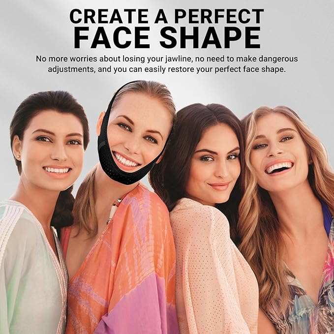 Reusable V Line Lifting Mask with Chin Strap for Sleeping,Face Lift Prevent Sagging, Jaw Exerciser,Black,M