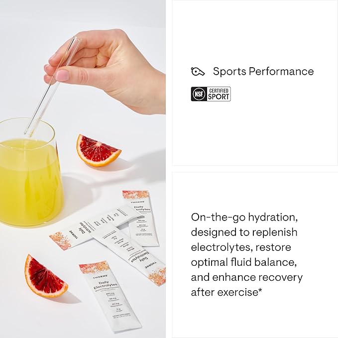 THORNE - Daily Electrolytes - Zero Sugar & Low-Calorie Electrolyte Drink Mix - Naturally Flavored & Sweetened - NSF Certified for Sport - Blood Orange - 30 Stick Packs