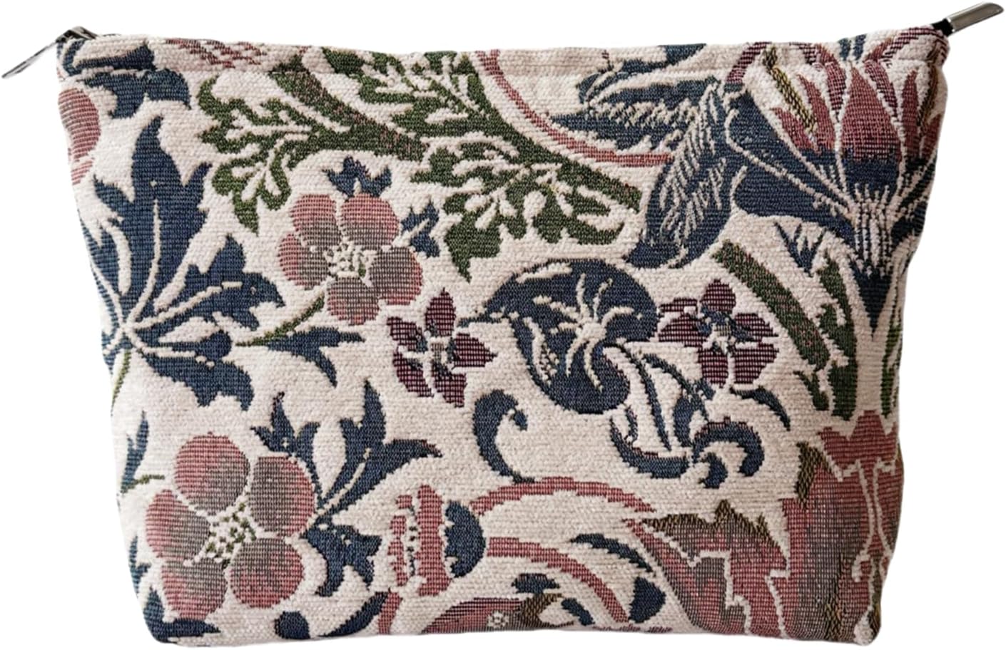 Floral Makeup Bag for Women, Make Up Bag for Purse, Thick Chenille Flower Cosmetic Bag, Makeup Pouch with Zipper Lining, Pouch Bag for Travel Daily Use Storage Gift, Makeup Zipper Pouch