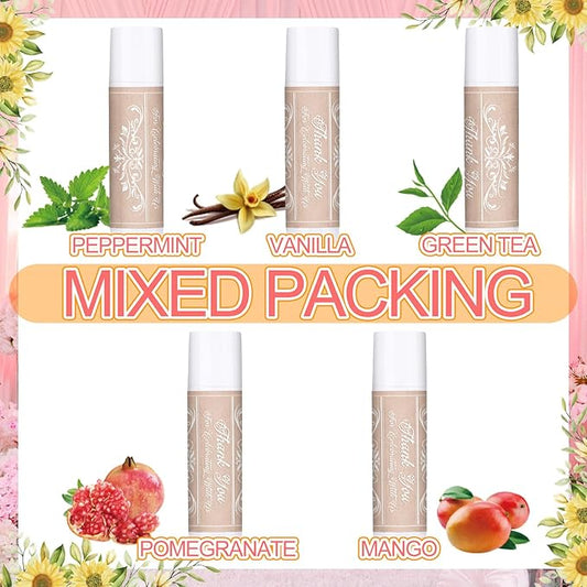 Dunzy 50 Pcs Thank You Gift Lip Balm Bulk Baby Shower Party Favors Bridal Shower Favor Lip Care with Assorted Fruit Flavors Thank You Lipstick for Guest Basket Gift Stuffer (Vintage)