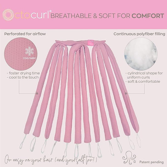 Octocurl Heatless Hair Curler - No Headband Octopus Curler - Overnight Curls for Medium Length Hair (QMax - Mauve)
