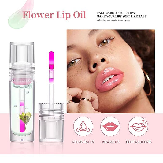 Flower Lip Oil, Hydrating Lip Glow Oil, Plumping Lip Oil, Non-Sticky Long Lasting Lip Oil Gloss, Transparent Lip Oil Tinted, Lip Plumper Gloss, Moisturize your lips and Reduce lip lines (03)