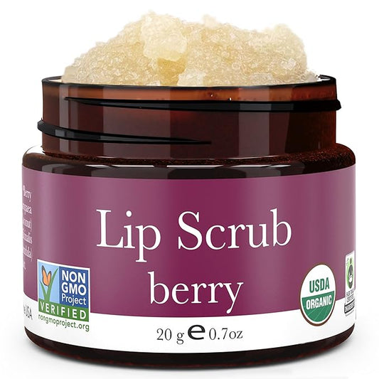 Organic Lip Scrub Berry - USA Made Exfoliating Lip Scrub with Natural & Organic Ingredients, Moisturizing Lip Exfoliator Scrub for Dry Lips, Lip Scrubber Exfoliator & Sugar Scrub for Smooth Lips