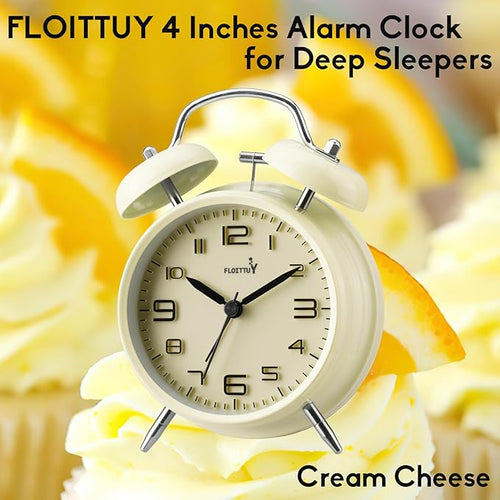 (Loud Alarm for Deep Sleepers 4'' Twin Bell Alarm Clock, Stereo Digital Dial Alarm Clock with Backlight for Bedroom and Home Decoration(Cream Cheese)