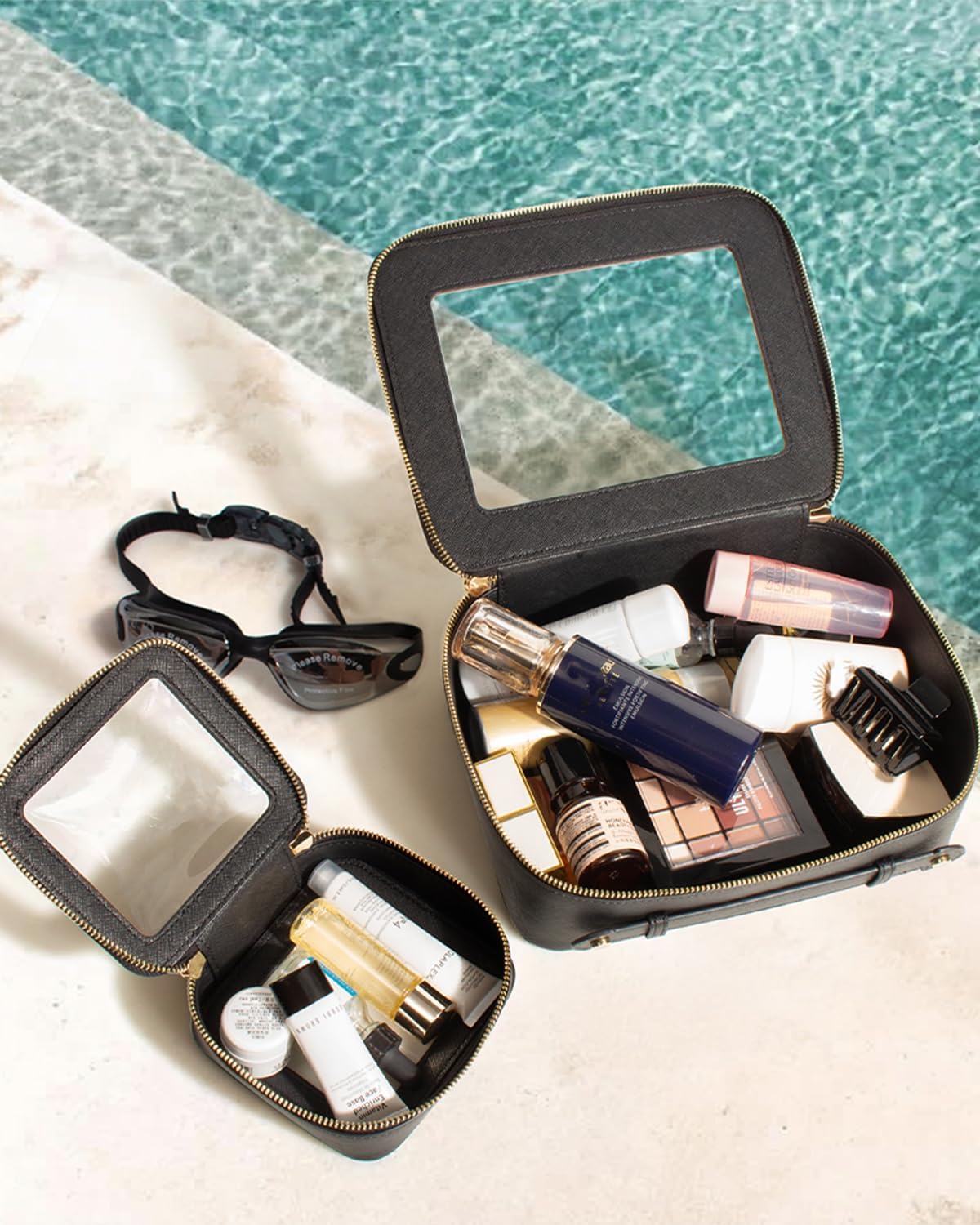 Travel Clear Makeup Bag Set, TSA Approved Cosmetic Bag Case with Zipper Portable Makeup Pouch Toiletry Bag Women Traveling Cosmetic Organizer Storage Bag Car Organizer Car Essentials for Women