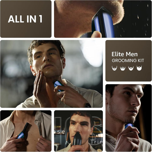 Electric Beard Trimmer for Men: 16-in-1 Professional Barber Hair Clippers - Cordless Grooming Kit - Turbo Speed & Precision Blades, Blue