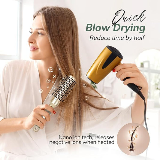 Round Brush for Blow Drying, Nano Thermal Ceramic & Ionic Tech Hair Brush with Boar Bristles, Professional Round Barrel Brush for Styling, Curling and Straightening by Sndyi (2.3Inch, Barrel 1.3 Inch)