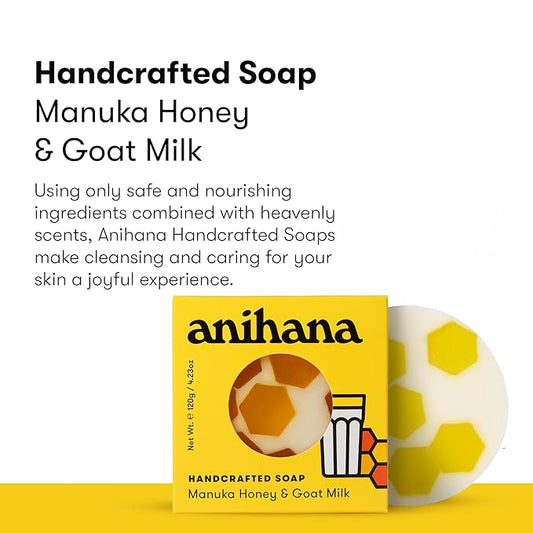 ANIHANA Handcrafted Soap 3 Pack with Coconut Oil, Gentle Cleansing Paraben Free Cruelty Free Refreshing Manuka Honey & Goat Milk Scent 4.23 oz each