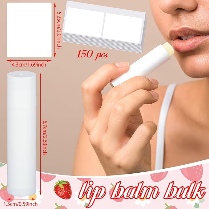 Demissle 150 Pcs Unlabeled Lip Balm Bulk Chapped Stick Blank Mini Lip Balm Gifts Moisturizing Lip Balms Favors for Women Homeless Wedding Bridal Shower Favors Baby Shower Guests Favors(Strawberry)