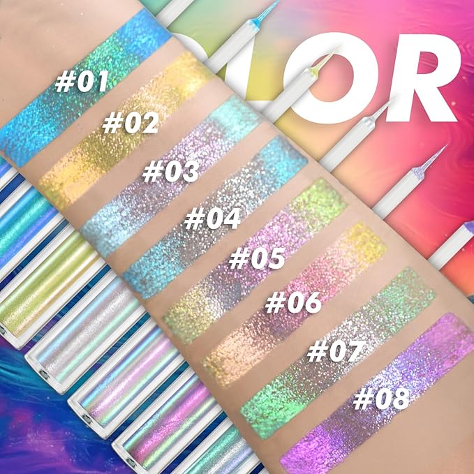 CHARMACY Chameleon Liquid Eyeliner, Liquid Glitter Eyeliner, Highly Pigmented, Metallic MultiColor Shifting waterproof Eyeliner, Ultra-Fine Tip, Longwearing, Smudge-proof (#304)