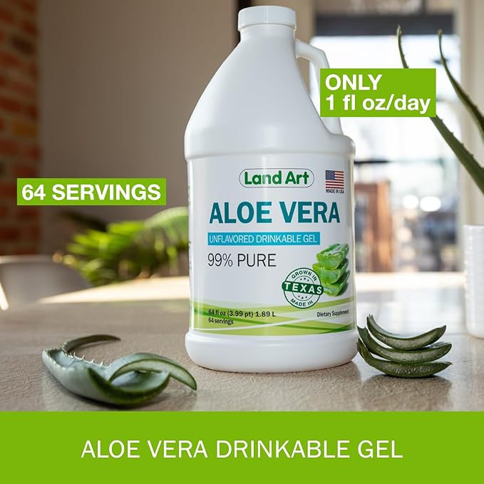 Organic Aloe Vera Drinkable Gel for Heartburn & Acid Reflux Relief - 99.7% Pure - Cold-Processed - Improves Digestive Health - Soothing and Natural - Vegan & Gluten-Free - 64 fl oz (Pack of 2)