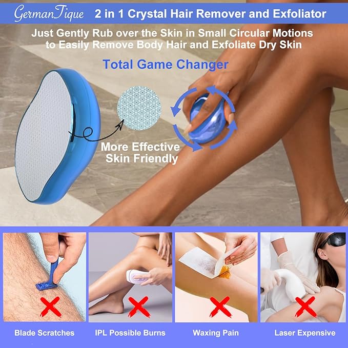 Crystal Hair Eraser,Natural Crystal Hair Remover,Reusable Painless Nano Glass Hair Removal Device Without Shaver,Gentle Crystal Epilator and Exfoliator for Soft Silky Skin(Royal Blue)