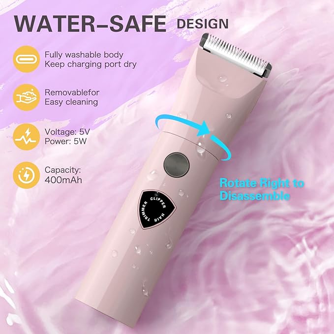 Women Bikini Trimmer - 3 in 1 Easy Cleaning Electric Razors for Women, 5V Rechargeable Pubic Hair Bikini Shaver, Waterproof Wet Dry Hair Remover & Trimmer for Underarm Leg Arm Body Face