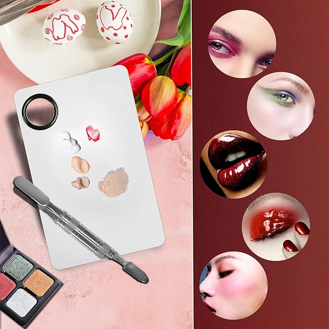 Upgrade Mixing Makeup Palette, Heart Stainless Steel Cosmetic Palette with Spatula Tool, Nail-art Mixing Palette for Cosmetic Pigment Blending
