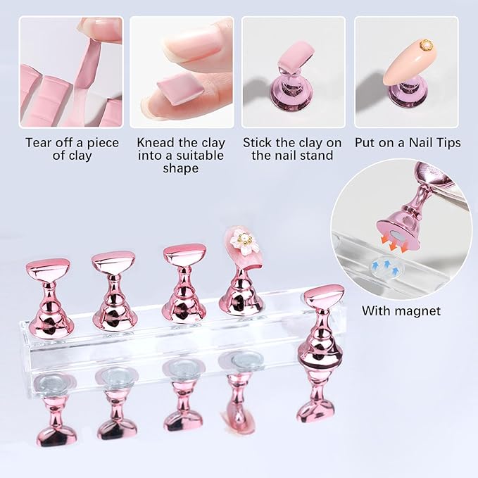 Nail Art Tools,Nail Art Brush,2 sets Nail Stand,5 PCS Dual Tipped Nail Dotting Tool and Sculpture Pen, Acrylic Silicone Nail Pen, Nail Design Tools