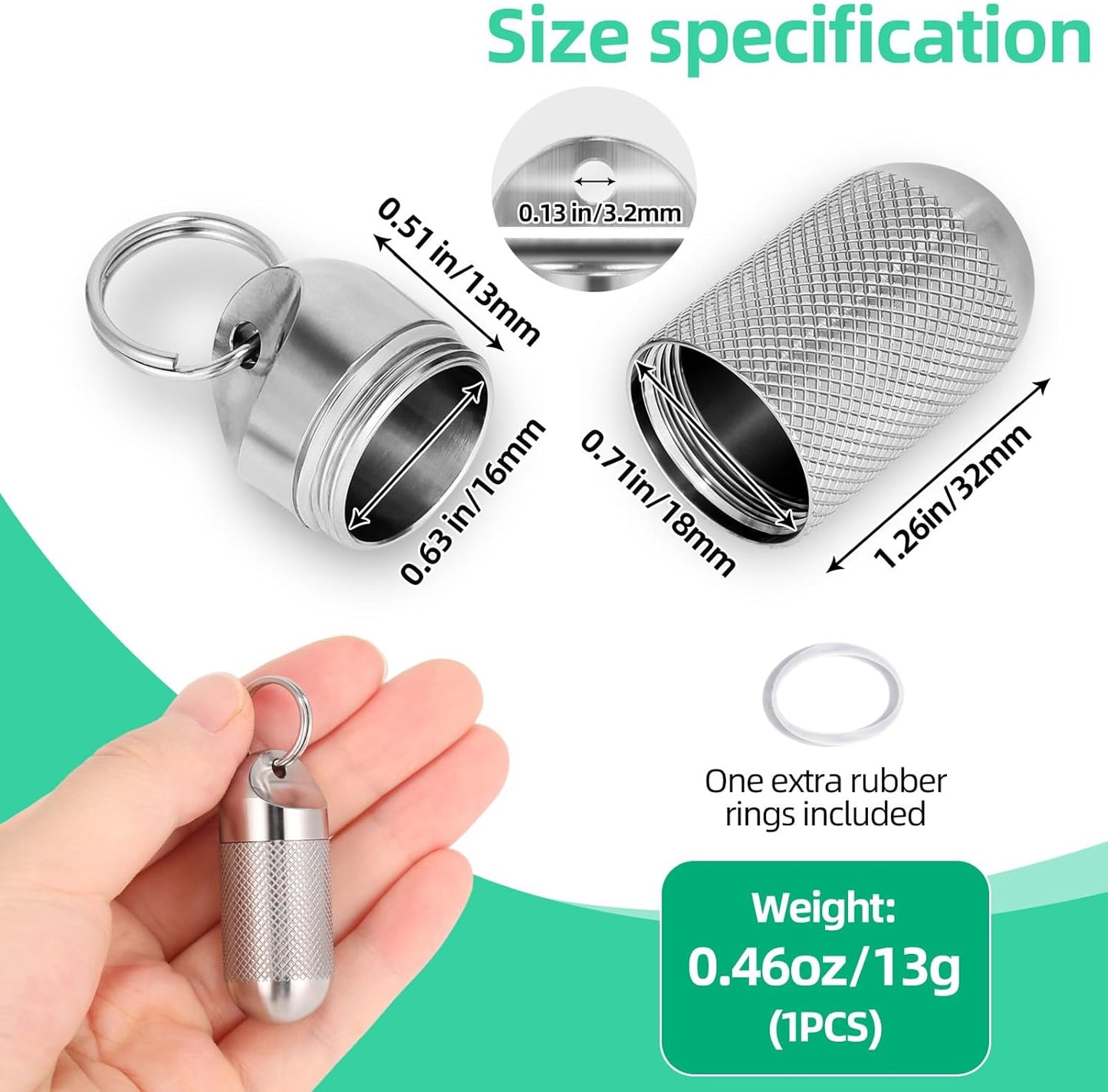 Titanium Keychain Pill Holder Waterproof Lightweight Portable Pocket Mini Pill Case for Emergency Medicine Travel Fits Daily Purse Wallet Small Pill Box Containers (Large)