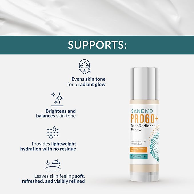 SANE MD PRO60+ DeepRadiance Renew™ Dark Spot Corrector for Face - Even Skin Tone, Radiance and Hydration - Skincare for Adults 60+, 15ml (1 bottle)