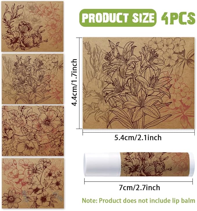 OLYCRAFT 100Pcs Self-Adhesive Lip Balm Tag Stickers 1.7x2.1 inch Waterproof Adhesive Label with Vintage Flower Rectangle Lipstick Tag Sticker for Lip Balm Container Tubes Lipstick Wrapping Decoration