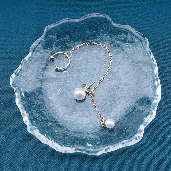 Vintage Pearl Cuff Chain Earrings Gold Chain Ear Cuffs Dangle Chain Cartilage Earrings Pearl Studs Earrings Cartilage Helix Earrings Helix to Lobe chain earrings Jewelry for Women and Girls (Gold B)