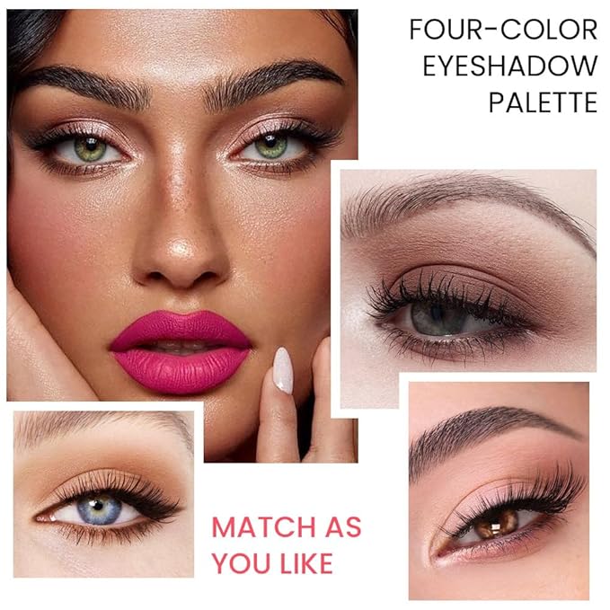 Eyeshadow Quad - Blendable Matte & Shimmer, 4 Shades Nude Champagne, Gold, Light & Dark Brown, Velvety Pigmented Formula, Long-Lasting, Built-In Mirror, Perfect for Older Women 01#