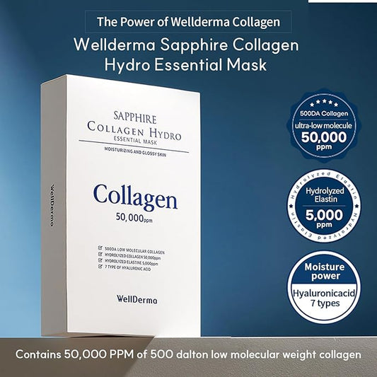 WELLDERMA Sapphire Collagen Hydro Essential Mask 10 Sheets Skin Soothing Calming