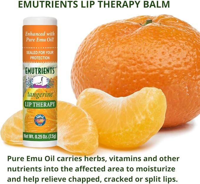 Montana Emu Ranch - Lip Therapy Lip Balm - 0.25 Ounce - Tangerine Flavor - 3 Pack - Made with Pure Emu Oil
